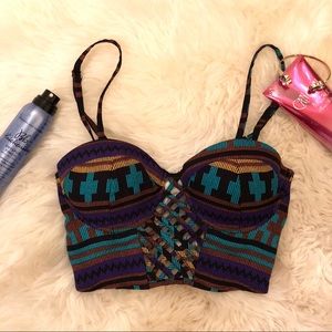 Multicolor Print Crop Top w Built in Bra NWT
